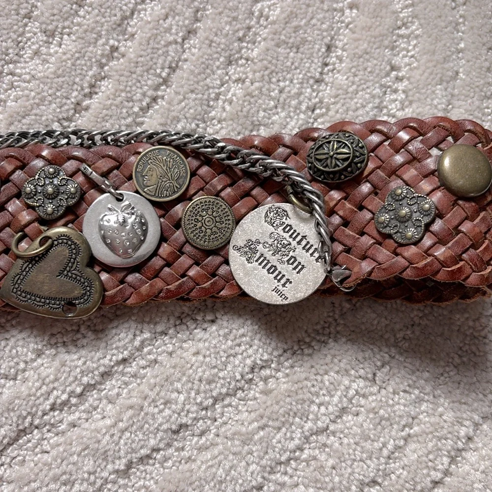 Y2K Juicy Couture Braided Leather Charm Wide Belt